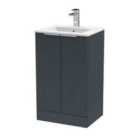 Hudson Reed Fluted 500Mm Floor Standing 2-door Vanity And Minimalist Basin - Soft Black