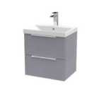 Hudson Reed Fluted 500Mm Wall Hung 2-drawer Vanity And Thin-edge Basin - Satin Grey