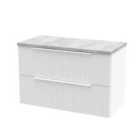 Hudson Reed Fluted 800Mm Wall Hung 2-drawer Vanity And Laminate Top - Satin White