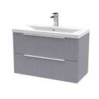 Hudson Reed Fluted 800Mm Wall Hung 2-drawer Vanity And Mid-edge Basin - Satin Grey