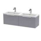 Hudson Reed Fluted 1200Mm Wall Hung 2-drawer Vanity And Double Basin - Satin Grey