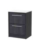 Hudson Reed Lille 600Mm Floor Standing 2-drawer Vanity With Marble Worktop - Graphite Grey Woodgrain