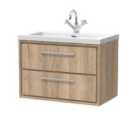 Hudson Reed Lille 800Mm Wall Hung 2-drawer Vanity With Basin - 1 Tap Hole - Bleached Oak