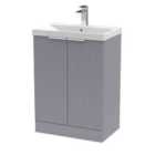 Hudson Reed Fluted 600Mm Floor Standing 2-door Vanity And Thin-edge Basin - Satin Grey