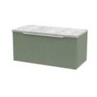 Hudson Reed Fluted 800Mm Wall Hung Single Drawer Vanity And Laminate Top - Satin Green
