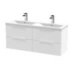 Hudson Reed Fluted 1200Mm Wall Hung 4-drawer Vanity And Double Basin - Satin White