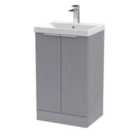 Hudson Reed Fluted 500Mm Floor Standing 2-door Vanity And Thin-edge Basin - Satin Grey