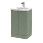 Hudson Reed Fluted 500Mm Floor Standing 2-door Vanity And Mid-edge Basin - Satin Green