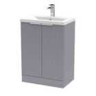 Hudson Reed Fluted 600Mm Floor Standing 2-door Vanity And Mid-edge Basin - Satin Grey