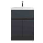 Hudson Reed Urban Floor Standing 2 Door 1 Drawer Vanity & Mid-edge Ceramic Basin, 600Mm - Soft Black