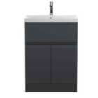 Hudson Reed Urban Floor Standing 2 Door 1 Drawer Vanity & Thin-edge Ceramic Basin, 600Mm - Soft Black