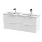 Hudson Reed Fluted 1200Mm Wall Hung 4-drawer Vanity And Double Basin - Satin White