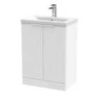 Hudson Reed Fluted 600Mm Floor Standing 2-door Vanity And Mid-edge Basin - Satin White
