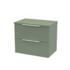 Hudson Reed Fluted 600Mm Wall Hung 2-drawer Vanity And Worktop - Satin Green