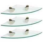 Floating Glass Bathroom Corner Shelves - 30Cm - Clear/Gold - Pack Of 3