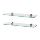 Rounded Floating Glass Bathroom Shelves - 50Cm - Clear/Gold - Pack Of 2