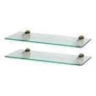 Floating Glass Bathroom Shelves - 50Cm - Clear/Gold - Pack Of 2
