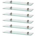 Rounded Floating Glass Bathroom Shelves - 50Cm - Clear/Gold - Pack Of 6