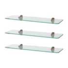 Rounded Floating Glass Bathroom Shelves - 50Cm - Clear/Gold - Pack Of 3