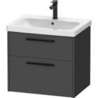 Duravit D-code 634Mm X 460Mm 2 Drawer Wall Hung Vanity Unit W/ Black Handle - Matt Graphite