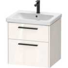 Duravit D-code 584Mm X 460Mm 2 Drawer Wall Hung Vanity Unit W/ Black Handle - Gloss White