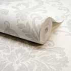 Grandeco Margritte Distressed Damask Textured Wallpaper, Beige Grey