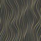 Grandeco Line-up Wave Stripe Blown Vinyl Textured Wallpaper, Black
