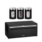 Innoteck Essentials Black Breadbin and 3pc Canister set with viewing window