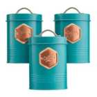 Cooks Professional Kitchen Storage Set 3-Piece Tea Coffee Sugar Teal/Copper