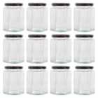 Argon Tableware Hexagonal Glass Jam Jars with Black Lids - 250ml - Pack of 12