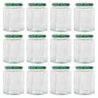 Argon Tableware Hexagonal Glass Jam Jars with Green Lids - 250ml - Pack of 12