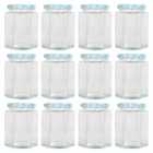 Argon Tableware Hexagonal Glass Jam Jars with Blue Gingham Lids - 250ml - Pack of 12
