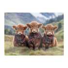 Warren Reed - Designer Trio Of Baby Highland Cows Glass Chopping Board