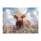 Warren Reed - Designer Highland Cow In A Summer Meadow Glass Chopping Board