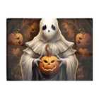 Warren Reed - Designer Spooky White Ghost Holding Pumpkin Glass Chopping Board