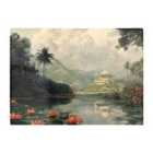 Warren Reed - Designer Temple By A Lake With Lilies Chopping Board