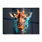 Warren Reed - Designer Blue Giraffe Face Splashart Glass Chopping Board