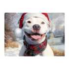 Warren Reed - Designer Snowy Christmas Staffy Bull Terrier Glass Chopping Board