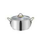 Rozi Sevval Series Stainless Steel 22 Cm Casserole With Glass Lid (4.5 Lt) (Gold Handles)