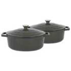 Argon Tableware Oval Cast Iron Casserole Dishes - 4.68L - Slate Grey - Pack of 2