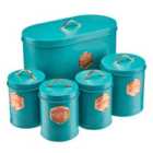 Cooks Professional Kitchen Storage Set 5-Piece Bread Biscuit Tea Coffee Sugar Teal/Copper