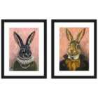 Louise Brown Lady Bunnikins Lord Bunnikins Set Of 2 Framed Art 30X40Cms