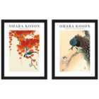 Ohara Koson Bird And Red Ivy Peacock On A Cherry Blossom Set Of 2 Framed Art 30X40Cms