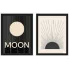 Rose Feist The P Studio Moon Woodblock Sun Set Of 2 Framed Art 30X40Cms