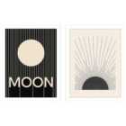 Rose Feist The P Studio Moon Woodblock Sun Set Of 2 Framed Art 30X40Cms