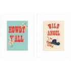 Louise Nisbet Howdy Ya'll Wild Angel Set Of 2 Framed Art 30X40Cms