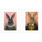Louise Brown Lady Bunnikins Lord Bunnikins Set Of 2 Framed Art 30X40Cms
