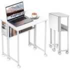 HOMCOM 63 cm Foldable Computer Desk on Wheels for Small Spaces White
