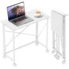HOMCOM Folding Desk on Wheels, Writing Table for Home Office, White