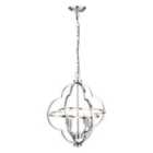 Amine Chrome Metal 4 Light Fleur De Lys Pendant